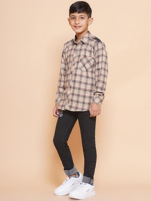 Denim Regular Wear Kids Checked Shirt