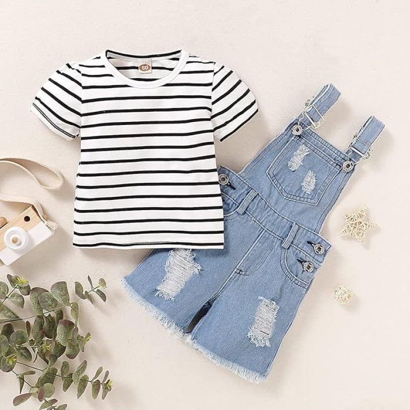 Casual Wear Kids Denim Romper With T Shirt