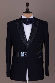 Blue Polyester Mens Designer Coat Pant Suit