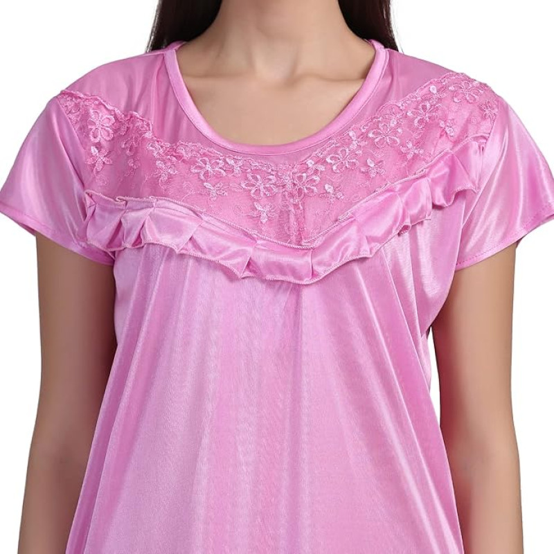 Satin Plain Ladies Pink Night Dress