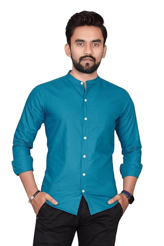 Plain Mens Cotton Chinese Collar Shirt